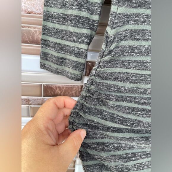 Standard James Perse Midi Dress Gray Green Striped Ruched Scoop Neck Cotton 1 - Picture 5 of 8